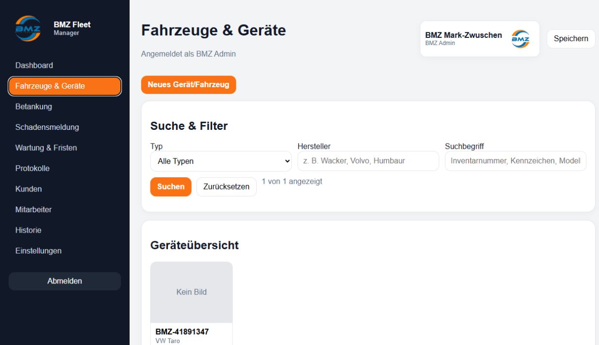 Fahrzeuge und Geräte verwalten