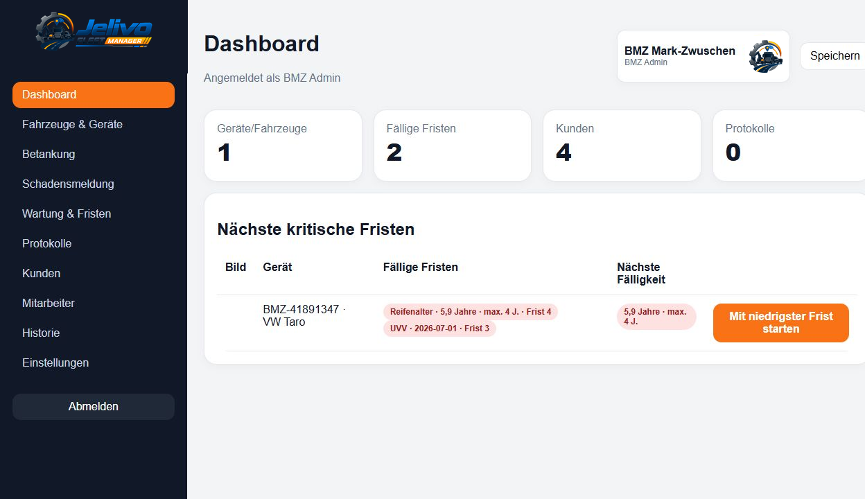 Dashboard des Jelivo Fleet Managers