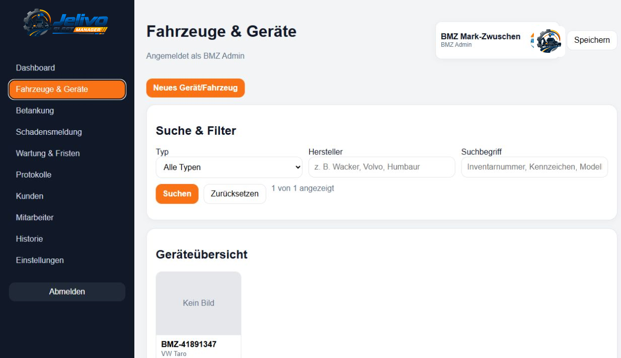 Fahrzeuge und Geräte verwalten